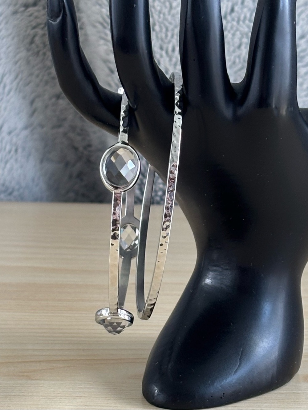 Austrian Crystal Stainless Steel Hammered Bangle Bracelet Set